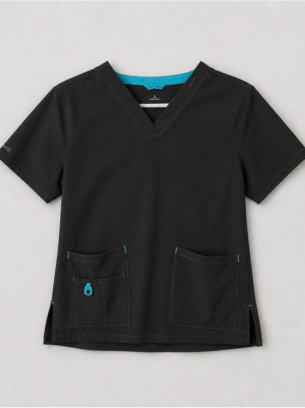 Carhartt Black Scrub Top with Teal Trim Size Large